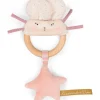 Moulin Roty wooden ring rattle - pink & cream mouse