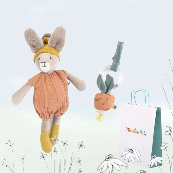 New Baby Gift-wrapped Set - Clay bunny & radish