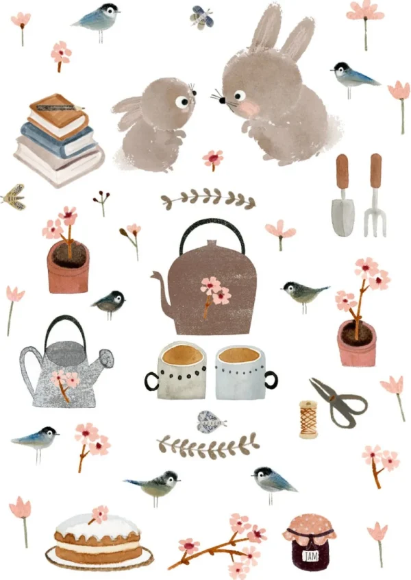 Postcard & Envelope - Bunny Teatime