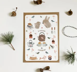 Postcard & Envelope - Bunny Teatime