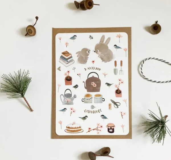 Postcard & Envelope - Bunny Teatime