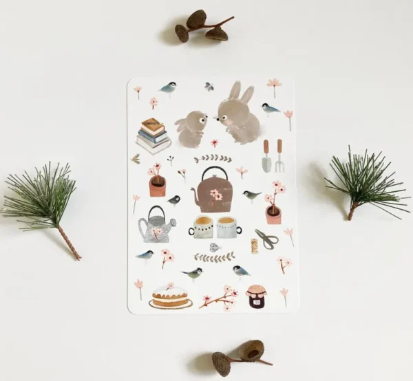 Postcard & Envelope - Bunny Teatime