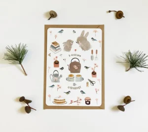 Postcard & Envelope - Bunny Teatime