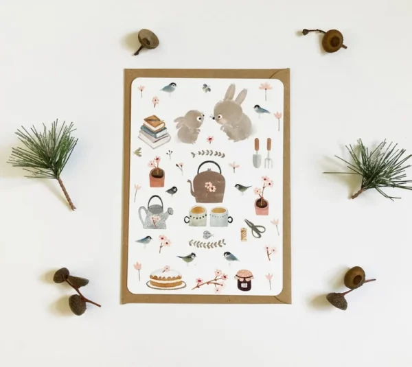 Postcard & Envelope - Bunny Teatime