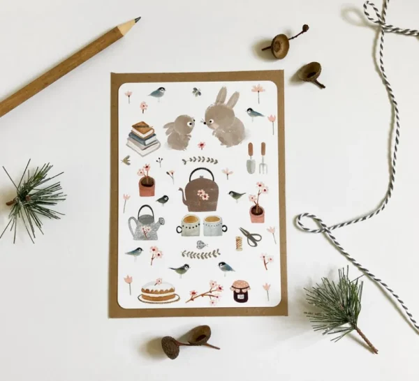 Postcard & Envelope - Bunny Teatime