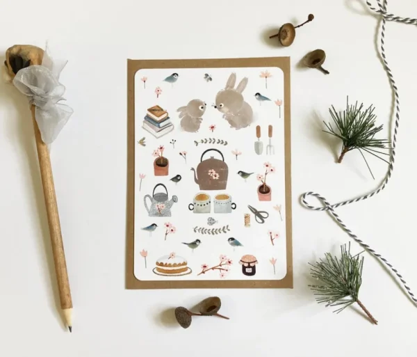 Postcard & Envelope - Bunny Teatime