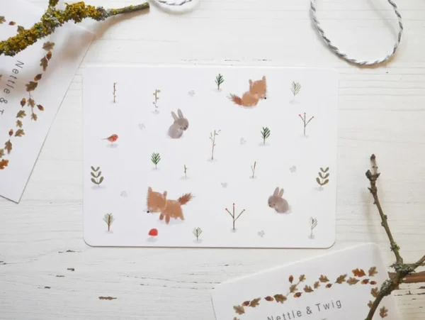 Postcard & Envelope - Fox & Bunny Woodland