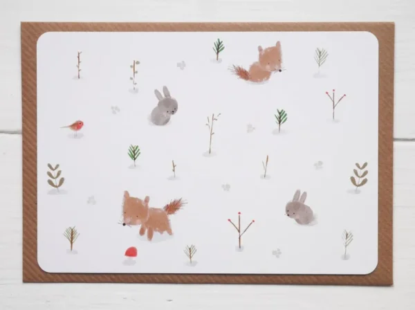 Postcard & Envelope - Fox & Bunny Woodland